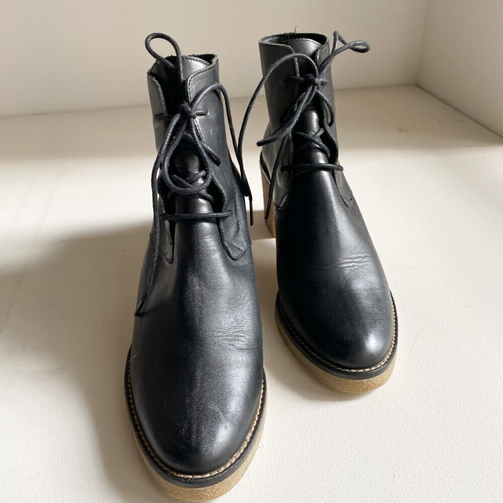 MIISTA Classic Black Leather AlmondToe Lace Up Ankle Boots 41 - Picture 5 of 7